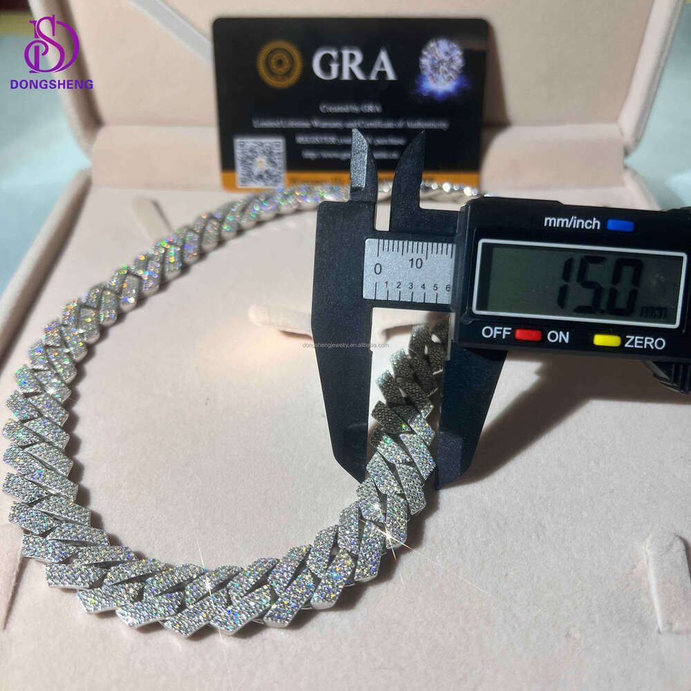 High quality 925 sterling silver Fashion jewelry Necklace 13mm 14mm 15mm Hip Hop Iced Out VVS Moissanite Cuban Link Chain