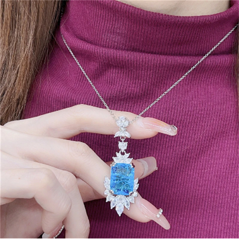 Valuable Lab Aquamarine Diamond Jewelry set 925 Sterling Silver Engagement Wedding Rings Earrings Necklace For Women Jewelry