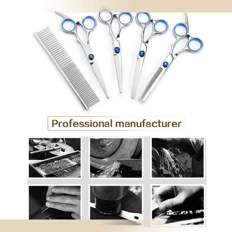 New 5pcs/Set Stainless Steel Pet Grooming Suit Hairdresser Scissors For Dogs Professional Animal Barber Cutting Tools