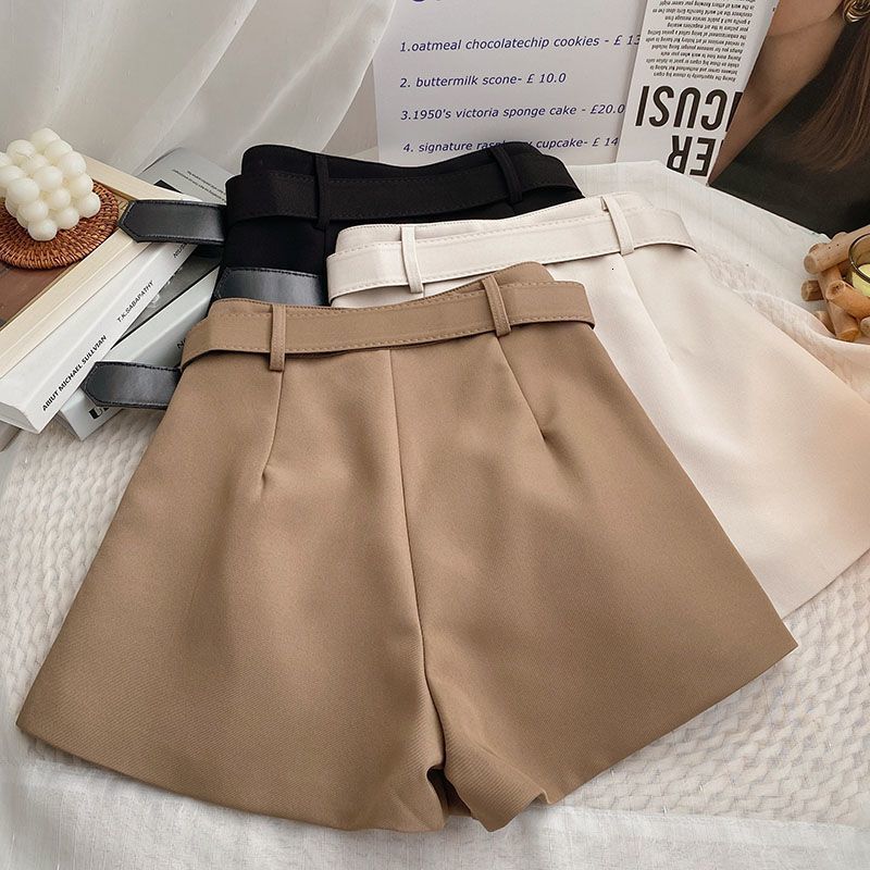 Women's Shorts Ashgaily High Waist Shorts Women Streetwear Shorts With Belt All-Match Wide Leg Bottoms Female 230424