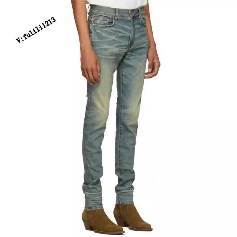 Designer Clothing Luxury Casual Fashion Denim Pants Trendy Amiiri Minimalist Style Distressed Yellow Mud with HolesMicro Elastic Slim Fitting Jeans for Men in Autu, Yellow mud dirty blue
Designer Clothing Luxury Casual Fashion Denim Pants Trendy Amiiri Minimalist Style Distressed Yellow Mud with HolesMicro Elastic Slim Fitting Jeans for Men in Autu, Yellow mud dirty blue
