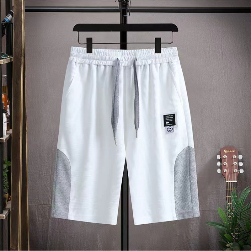 Men's Tracksuits Korean Waffle Men's Short Suit Summer Trend Funny Bear White Suit Casual Men Clothing Crew Neck T-shirt Shorts Two-piece Se