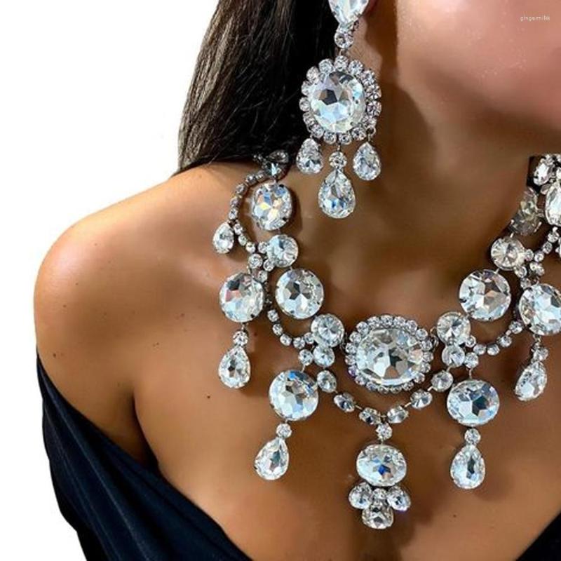 Chains Fashion Exaggerated Necklace Jewelry Choker Rhinestone Drag Queen Hip Hop One Piece Punk Vintage Collar Party