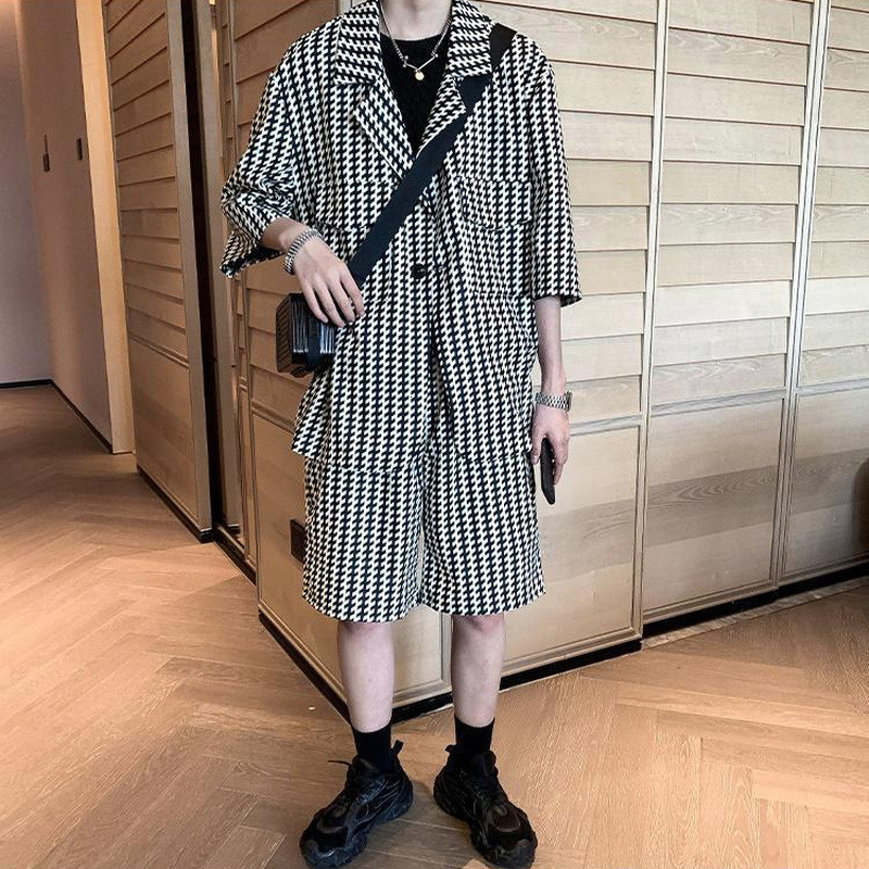 Men's Tracksuits Men's half sleeved jacket summer shorts knee length 2 pieces street clothing casual fashion Korean clothing 230424