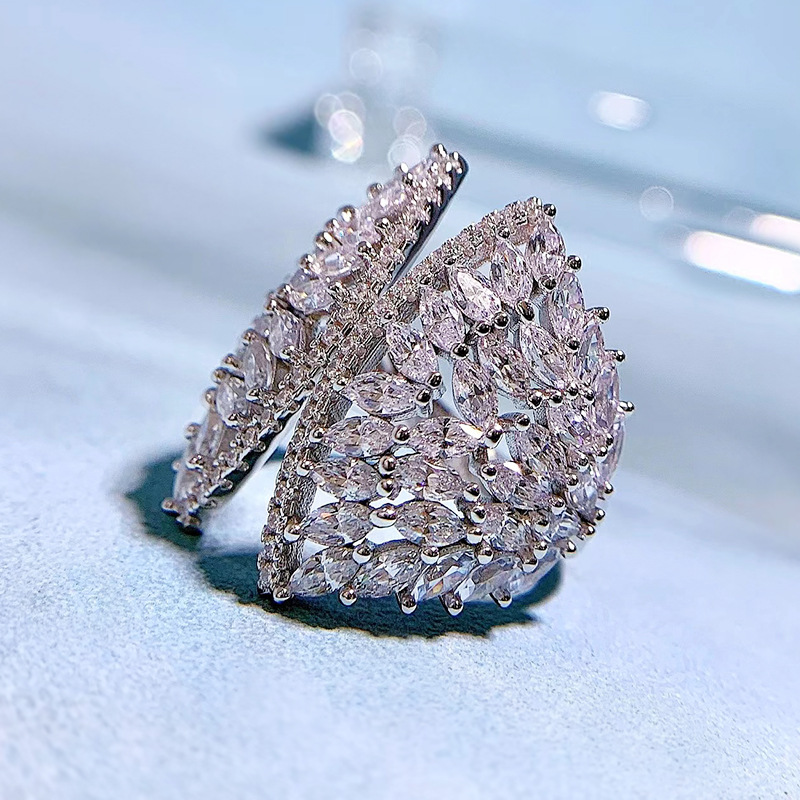 Fan-shaped Lab Diamond Finger Ring White Gold Filled Party Wedding band Rings for Women Bridal Promise Engagement Jewelry Gift