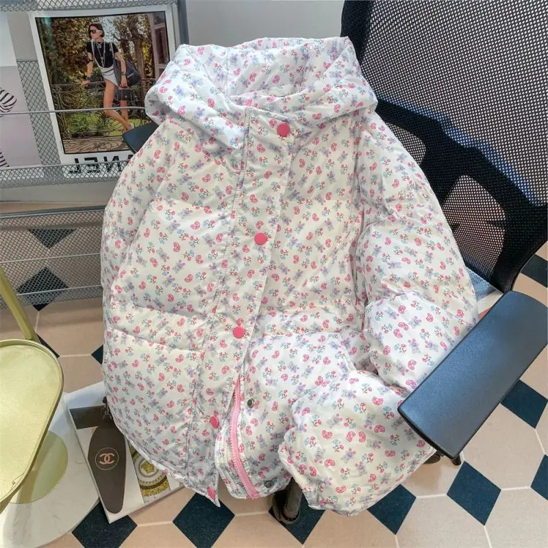 Women's Down Parkas Japanese Style Cute Floral Bear Cotton-padded Men's and Women's Fall/Winter Vintage Soft Preppy Thick Hooded Coat 2