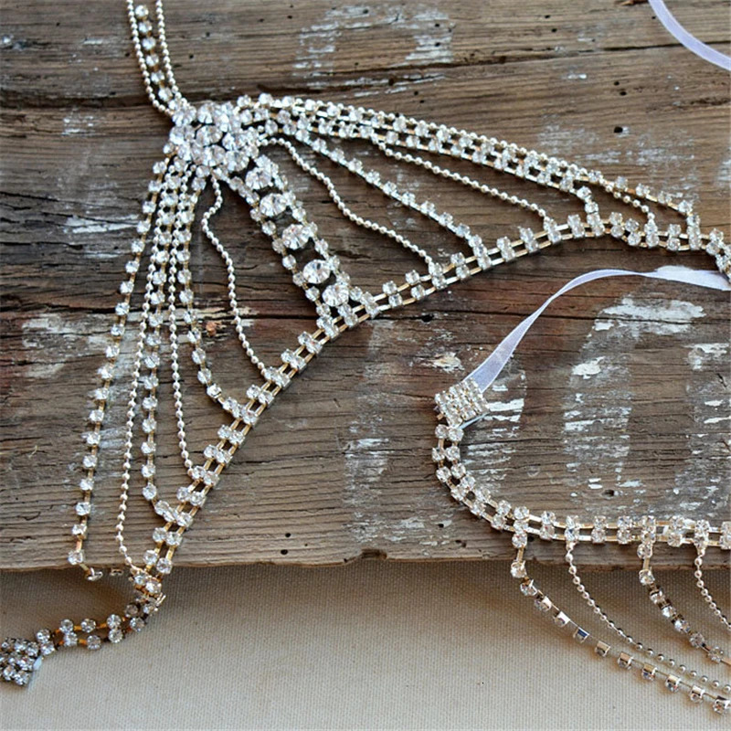 Chokers Fashion Multilayer Rhinestone One Shoulder Chain Boho Bride Wedding Super Sparkling Crystal Tassel Shawl Chain Jewelry Wholesale 231124