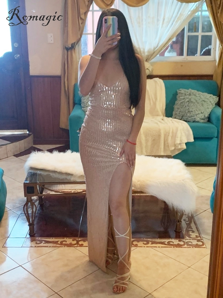 Party Dresses Sexy V Neck Lace Up Sequined Cocktail Dress Backless Split Leg Sleeveless Summer Long Evening Wedding Gown 230422Z