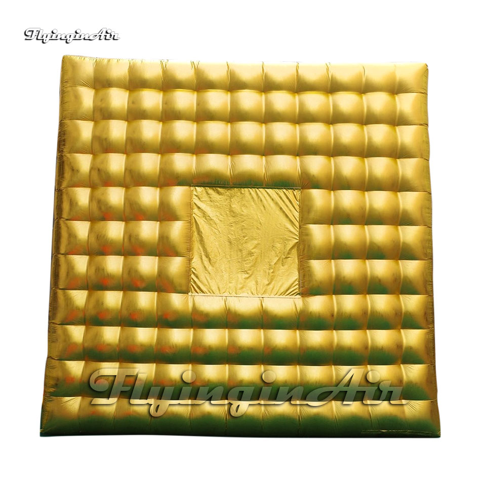Amazing Golden Large Inflatable Marquee Party Tent 5m Airblown Cube House With Curtains And Windows For Event