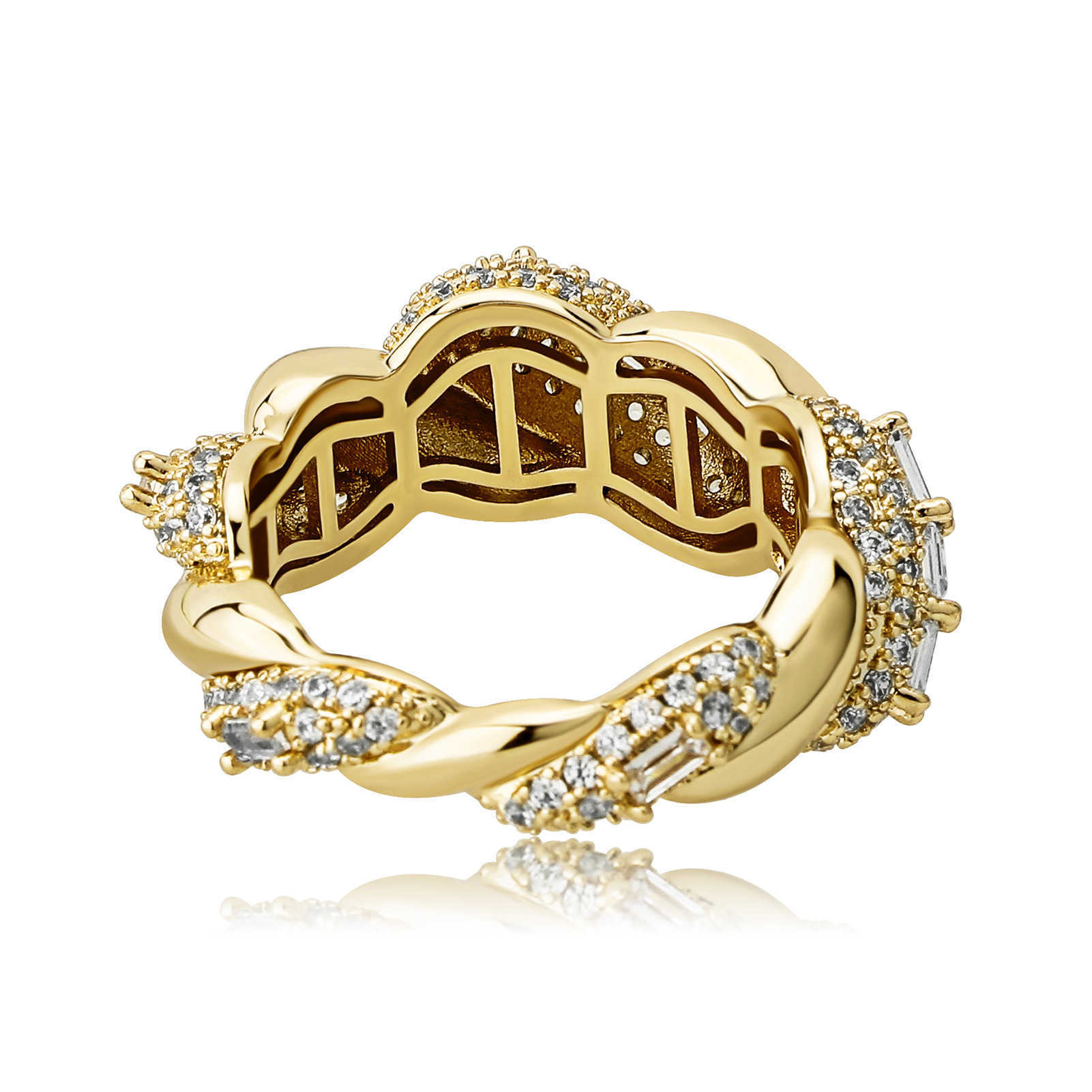 Hip Hop Micro Set Cubic Zircon Cuban Band Rings For Men And Women Hot Ins New Personalized 14k Real Gold Plated Shiny Cz Stones Finger Rings Mens Rapp