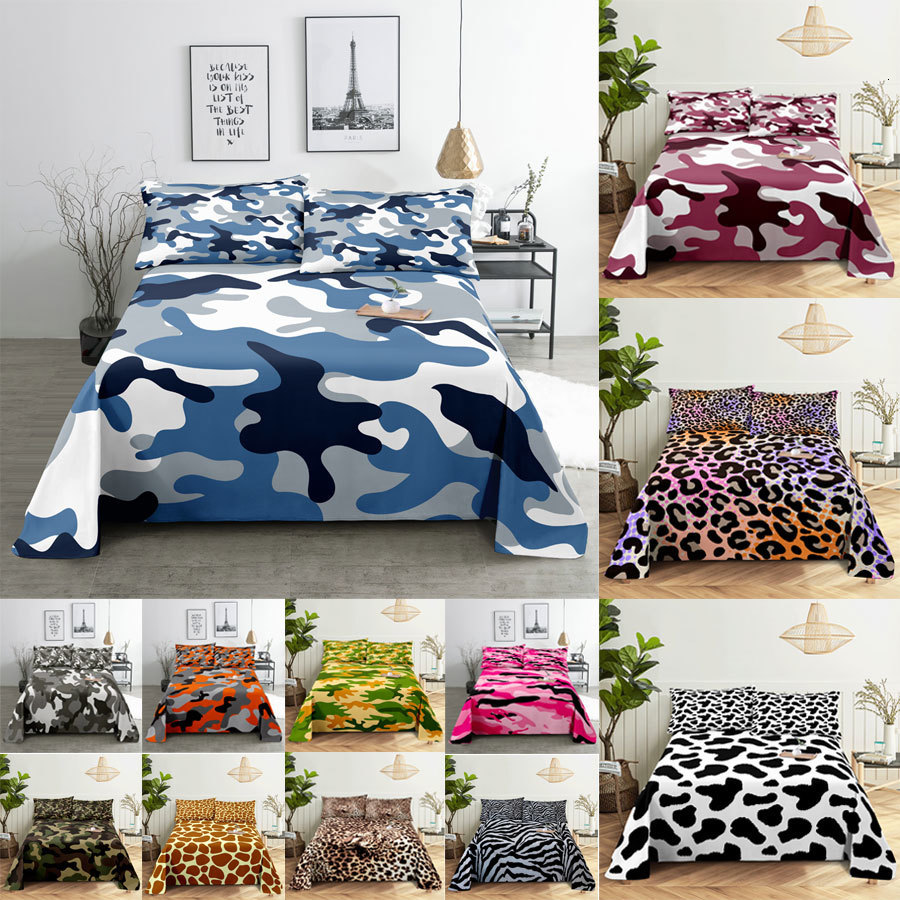 Bedding sets Camouflage Bed Sheet Set Linens Pillow Cases Queen King Double Size 220x240 Leopard for Bedroom Soft Twin Full Single 230424