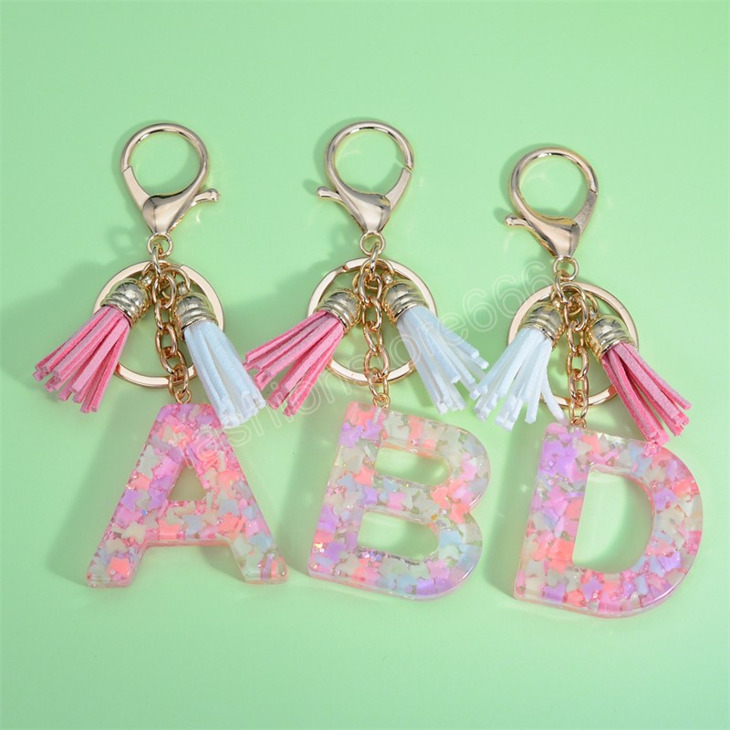 Fashion 26 Initial Alphabet Key Chain Green Butterfly Tassel Key Ring Star Love Keychain Women Bag Pendant Car Key Holder