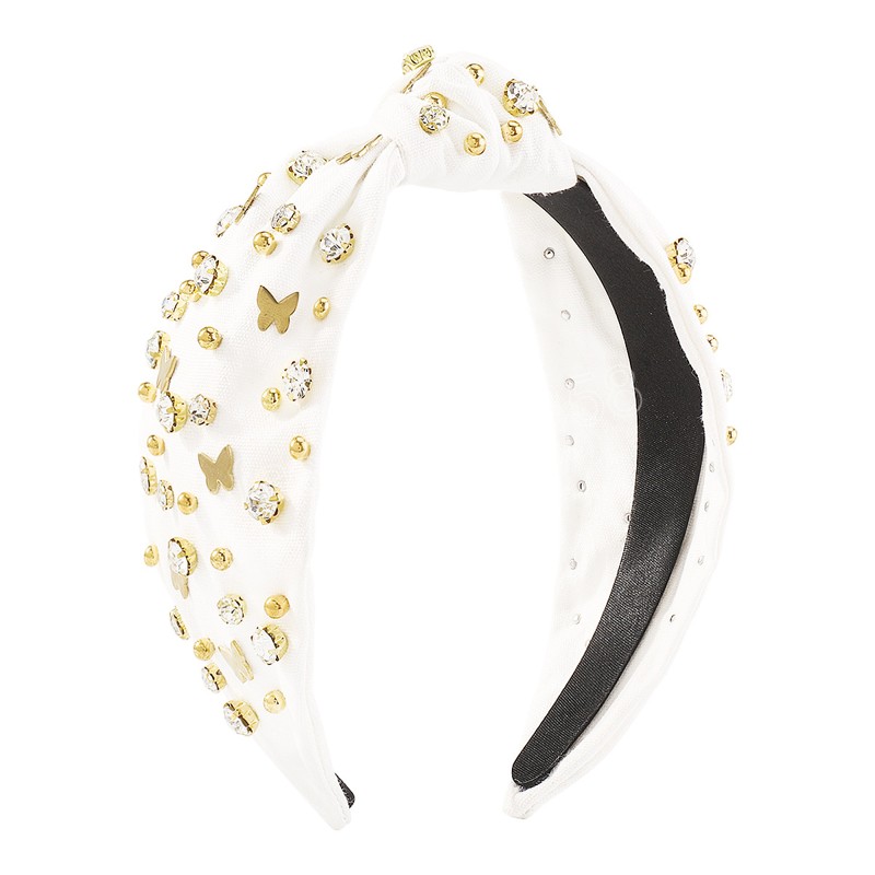Women Girls Metal Beads Rhinestone Knot Hairband Butterfly Wide-brimmed Headband Women Hair Accessories Hair Hoop
