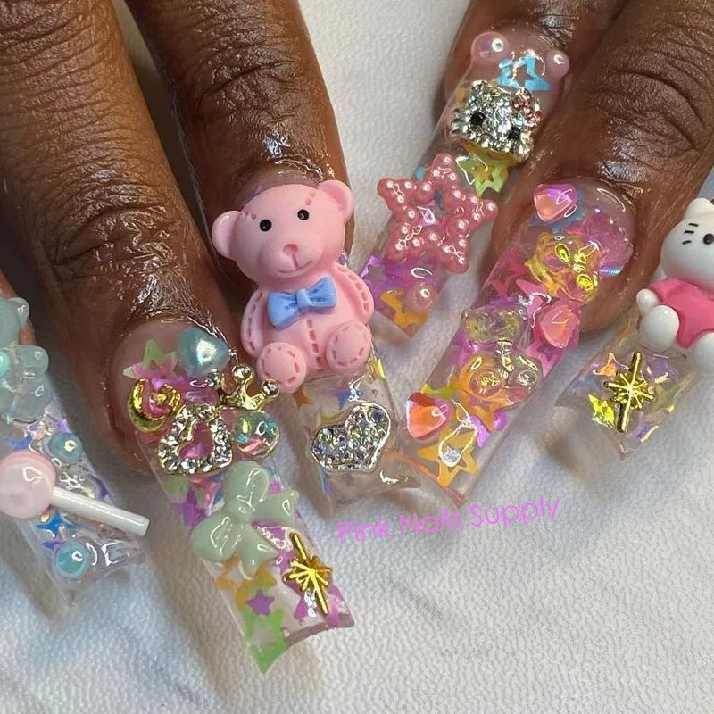 Nail Art Decorations 3D Charms Kawaii Cartoon Cat s Gems Glitter Acrylic Jewelry Manicure Decoration Accessories 231123