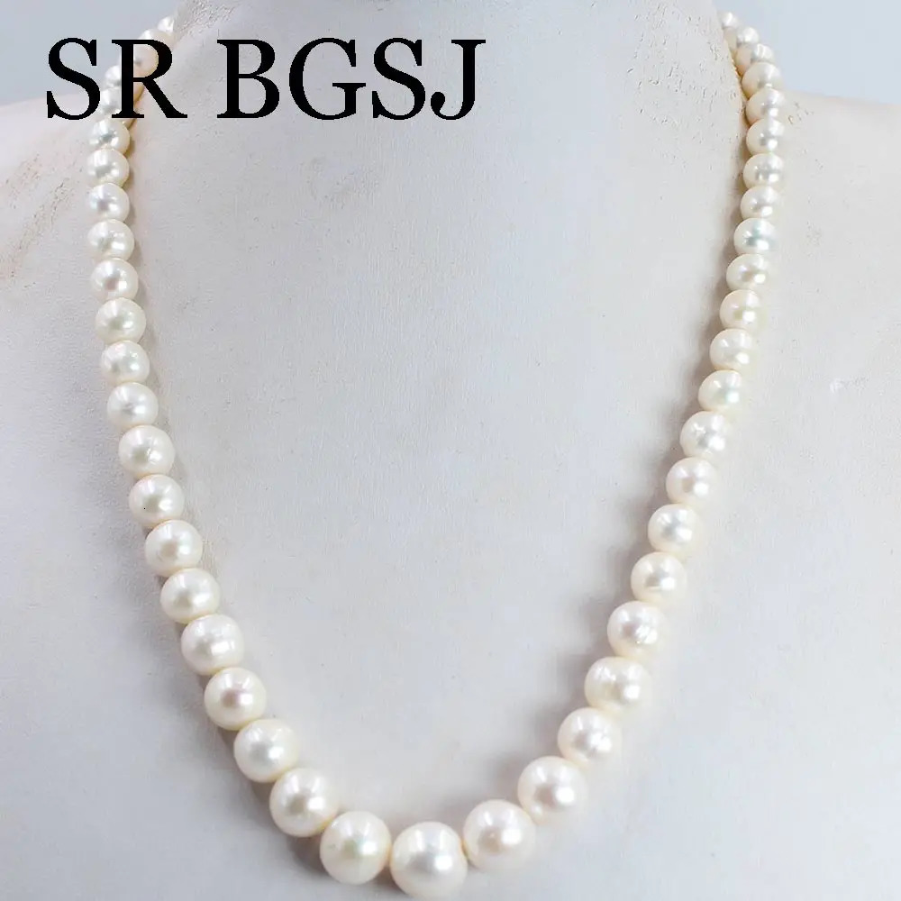 Chokers 6-11mm Gifts for Women Graduated Round White Natural Freshwater Pearl Knot Girl Jewelry Chokers Short Necklace 18inch 231124