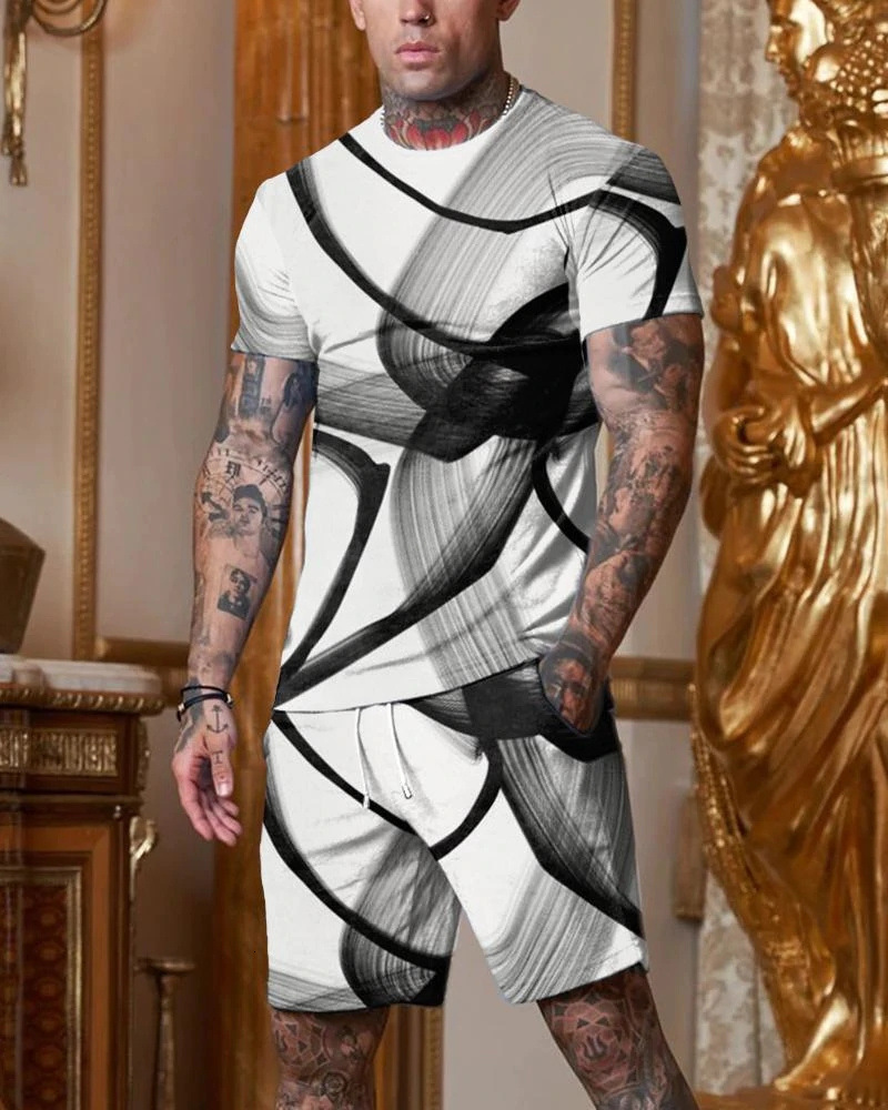 Men's Tracksuits Playing card printed men's summer sportswear set men's casual T-shirtshorts setoversized street clothing set 230424