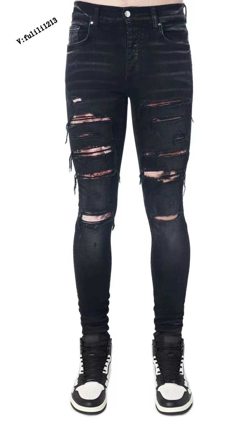 Designer Clothing Luxury Casual Fashion Denim Pants New Amiiri High Street Fashion Brand Pleated Patch Beggar's Hole Elastic Slim Fit Small Foot Jeans for Men, Black
Designer Clothing Luxury Casual Fashion Denim Pants New Amiiri High Street Fashion Brand Pleated Patch Beggar's Hole Elastic Slim Fit Small Foot Jeans for Men, Black