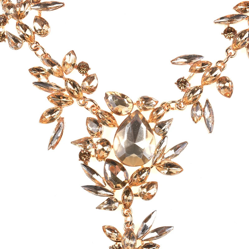 Chokers ZA Fashion Champagne Crystal Rhinestone Choker Necklace Women Maxi Long Statement Pendant Necklace Indian Charm Jewelry 231124