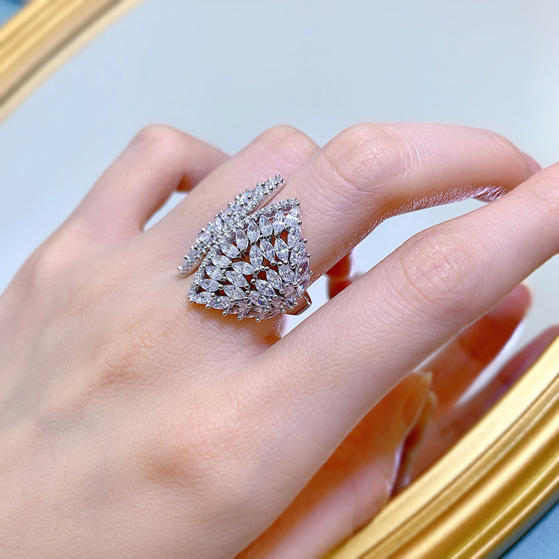 Fan-shaped Lab Diamond Finger Ring White Gold Filled Party Wedding band Rings for Women Bridal Promise Engagement Jewelry Gift
