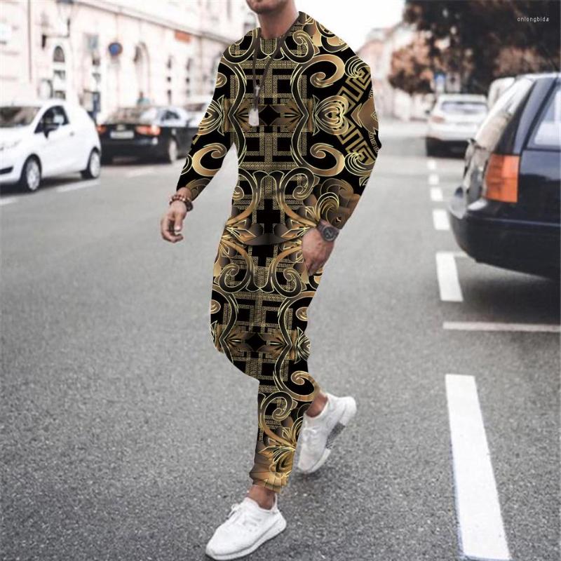 Mens Tracksuits Luxury Vintage Tshirts Joogers 3D Print Men Tracksuit Suit Tshirt Long Pants 2 Piece Sets Oversized Mens Summer Sleeve