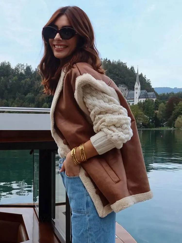 Womens Vests Brown Pu Leather Single Breasted Waistcoats Jackets Autumn Winter Vintage Female Lapel Neck Long Sleeves Lady Streetwear 231123