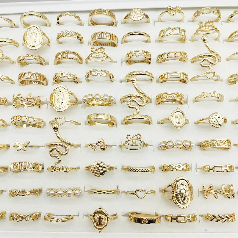 Band Rings 30pc Lot Gold Color Finger For Girls Love Snake Animal Butterfly Cutout Star Pearl Thin Joint Ring Party Jewelry Women 231123