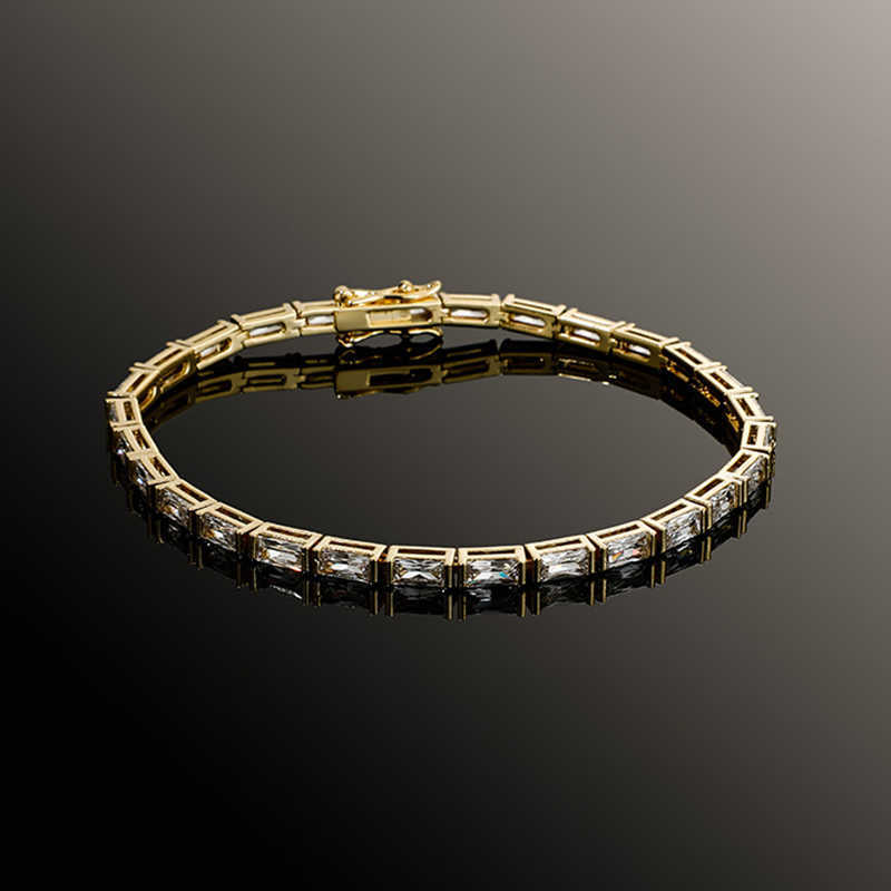 Rap High-quality Square Diamond Tennis Bracelet For Men And WoMen Baguette Cubic Zirconia 14k Real Gold Plated Copper Chains Bangle Iced Out Wrist Jew