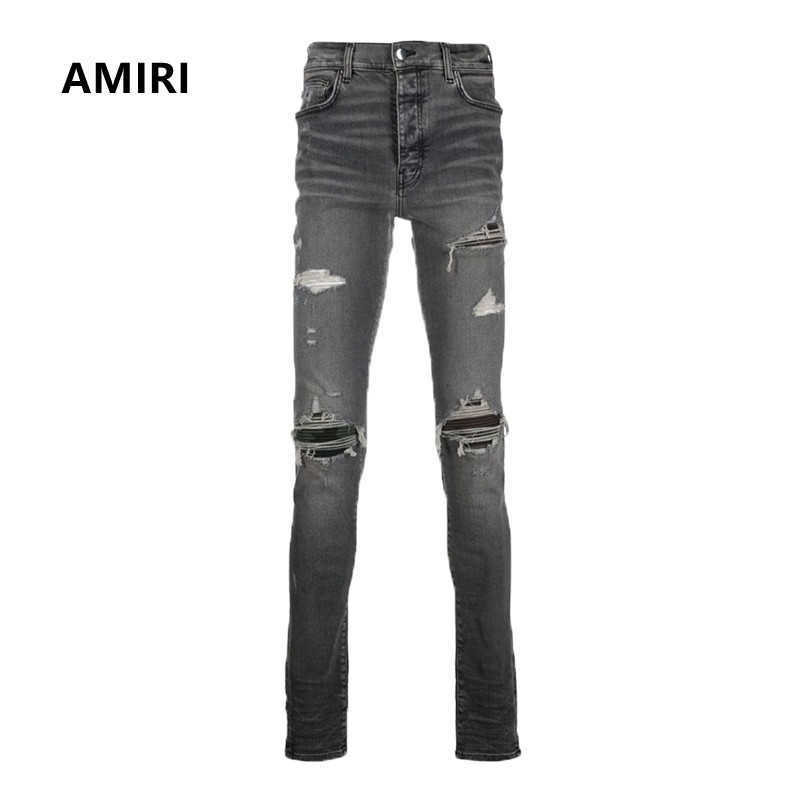 Designer Clothing Denim Pants 22fw Amiiri Smoky Grey Jeans Washed Collated Leather Holes Slim Fit Elastic High Street Distressed Ripped Skinny Pants, Smoky gray
Designer Clothing Denim Pants 22fw Amiiri Smoky Grey Jeans Washed Collated Leather Holes Slim Fit Elastic High Street Distressed Ripped Skinny Pants, Smoky gray