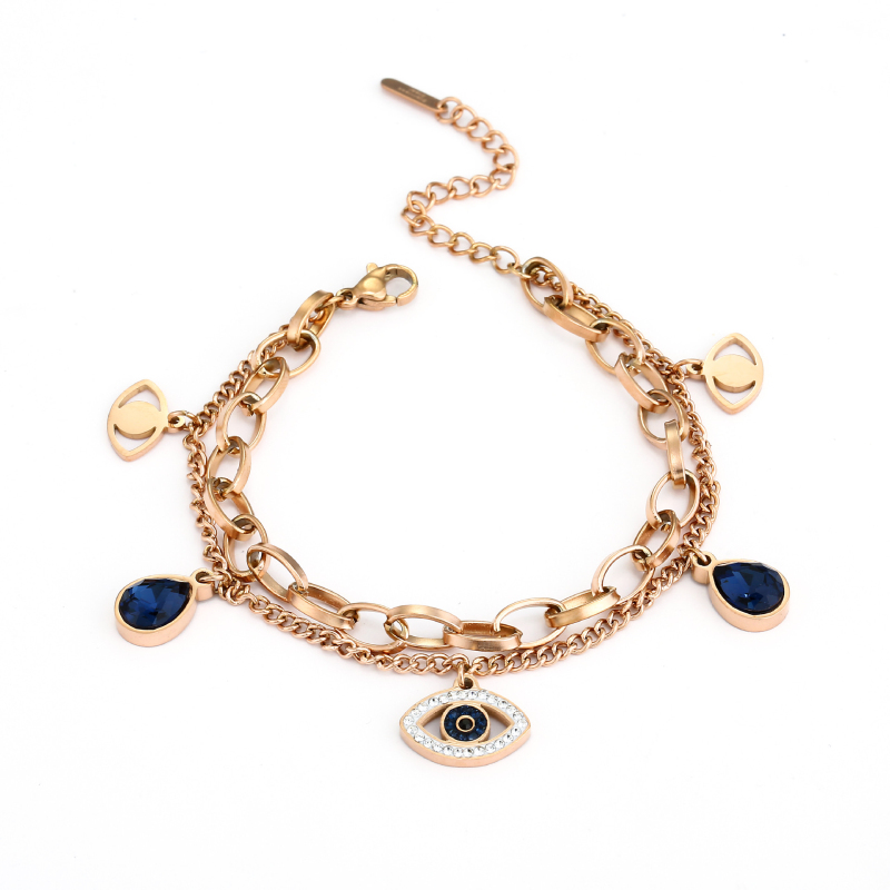 Evil Eye Charm Bracelet Double Layered Female Friendship Stainless Steel Jewelry for Women