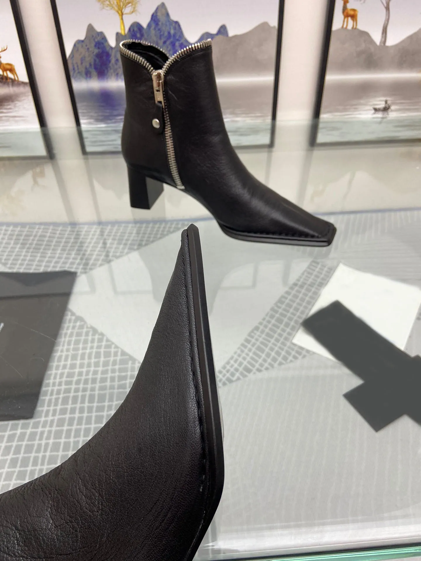 Heel Short Boots Square Head Metal Chain Design Casual Size 34-40