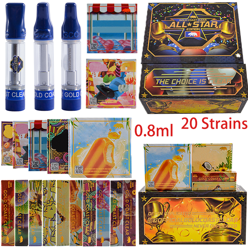 Newest All Star Edition GCC Gold Coast Clear Atomizers Blue Vape Pen Cartridges 0.8ml Ceramic Coil Empty Carts For Thick Oil 510 Thread E Cigarettes 20 Strains
Newest All Star Edition GCC Gold Coast Clear Atomizers Blue Vape Pen Cartridges 0.8ml Ceramic Coil Empty Carts For Thick Oil 510 Thread E Cigarettes 20 Strains