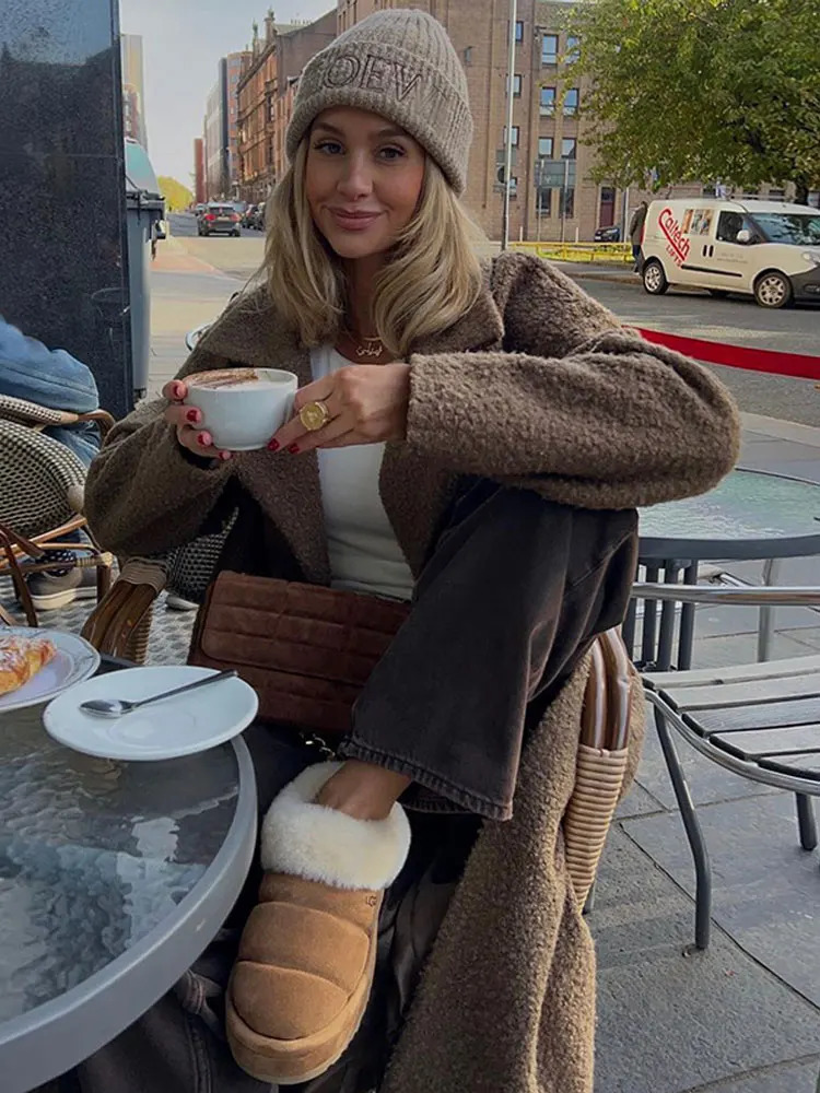 Women's Wool Blends Winter Thicken Warm Woolen Long Coats Women Elegant Long Sleeves Turn-down Collar Jackets Fashion Female Loose Overcoats 2311