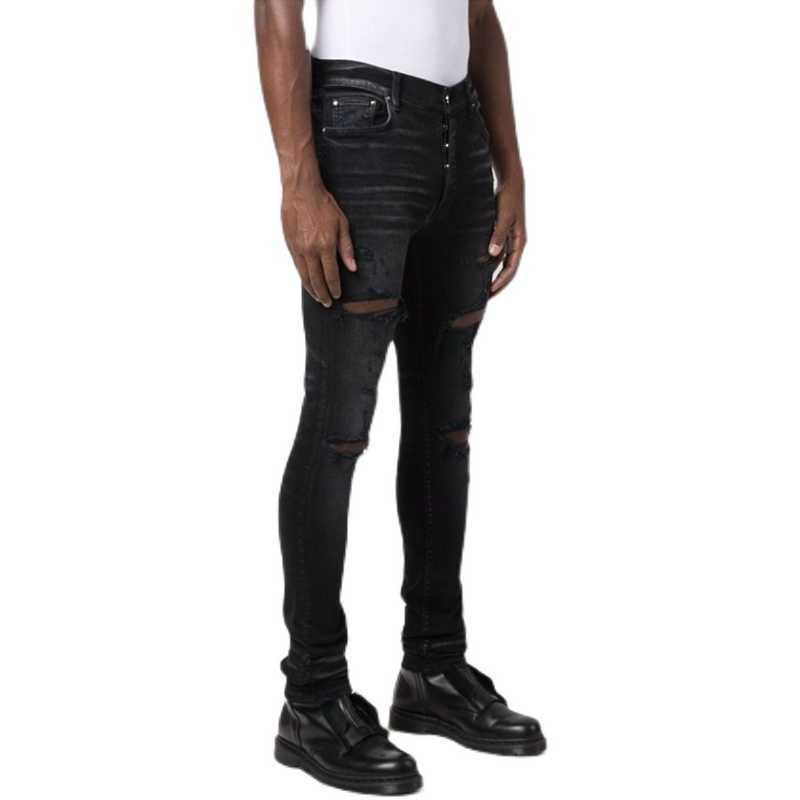 Designer Clothing Luxury Casual Fashion Denim Pants Amiiri Trendy 22ss Made Old Wash Knee with Multiple Tears High Street Slim Fit Elastic Jeans for Men, Light blue
Designer Clothing Luxury Casual Fashion Denim Pants Amiiri Trendy 22ss Made Old Wash Knee with Multiple Tears High Street Slim Fit Elastic Jeans for Men, Light blue