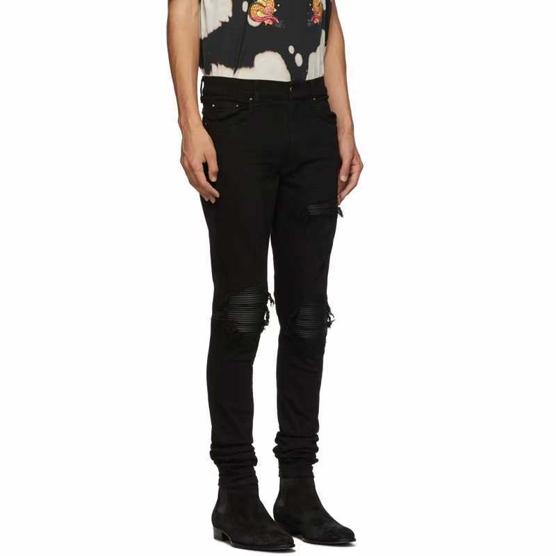 Designer Clothing Denim Pants Slp Amiiri Style Patchwork Leather Jeans Men Black American High Street Torn Pants Men Slim Fitting Small Leg Pants
Designer Clothing Denim Pants Slp Amiiri Style Patchwork Leather Jeans Men Black American High Street Torn Pants Men Slim Fitting Small Leg Pants