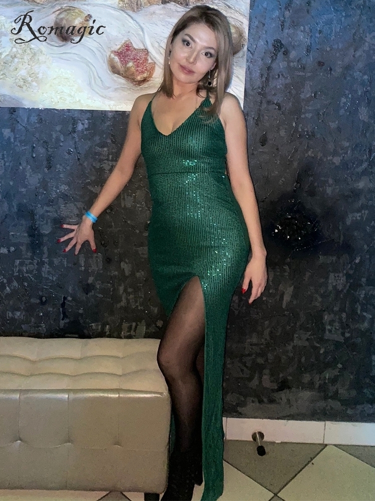 Party Dresses Sexy V Neck Lace Up Sequined Cocktail Dress Backless Split Leg Sleeveless Summer Long Evening Wedding Gown 230422Z