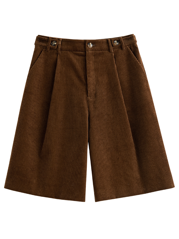 Women's Shorts FSLE Corduroy Capris Autumn Winter Retro High Waist Casual Pants Straight Shorts Solid Women 100% Cotton Casual Brown Shorts 23042
