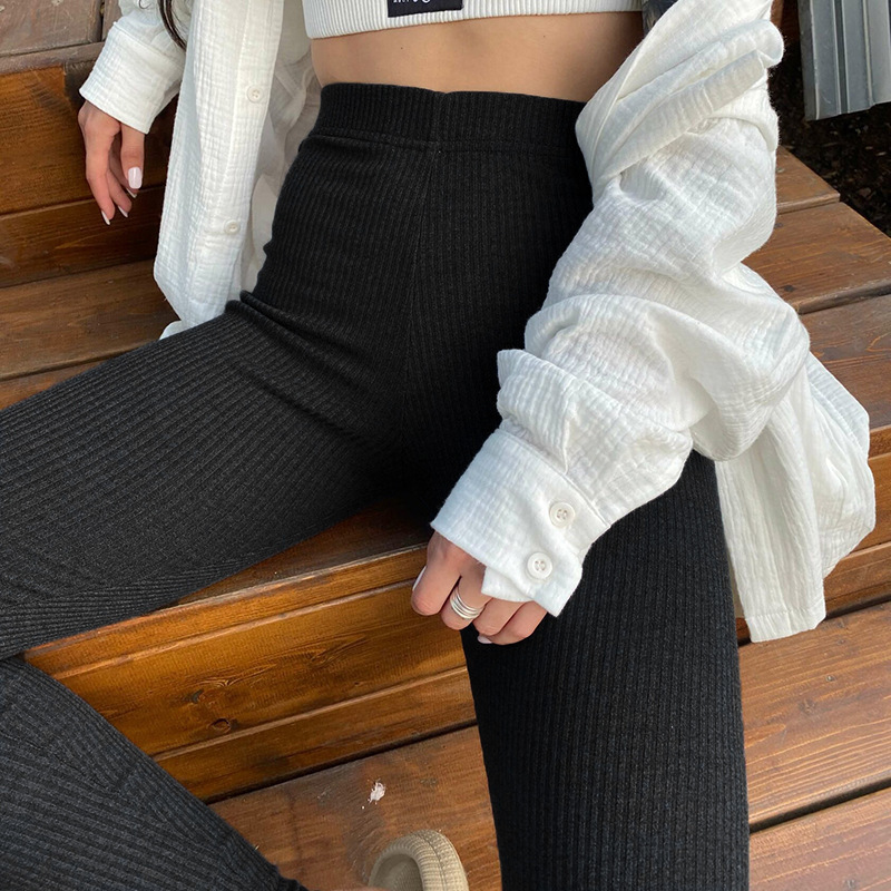 Women's Leggings Aro Lora Beige Ribbed Knitted Women's High Waist Cotton Fitness Basic Pants Casual Autumn Full Matching Women's Tights