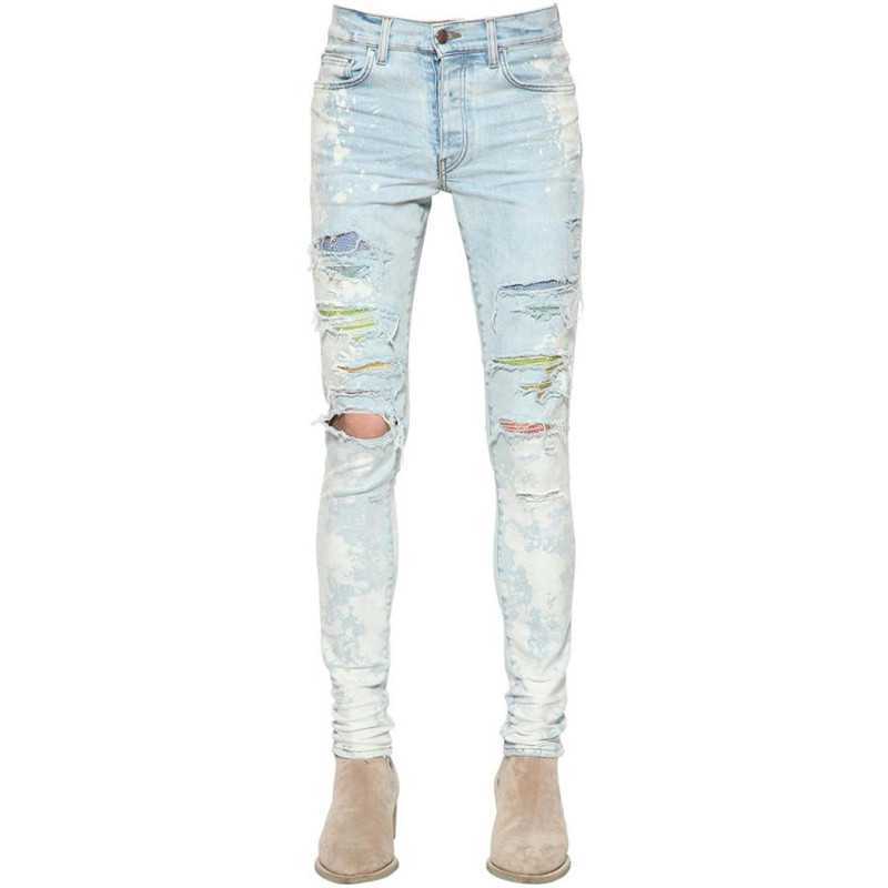 Designer Clothing Denim Pants Amiiri Spring Summer Rainbow Diamond Splashing Ink Damage Blue Slim Slp Jeans Men's Pants Fashion Brand Distressed Ripped Pants, Milky white
Designer Clothing Denim Pants Amiiri Spring Summer Rainbow Diamond Splashing Ink Damage Blue Slim Slp Jeans Men's Pants Fashion Brand Distressed Ripped Pants, Milky white