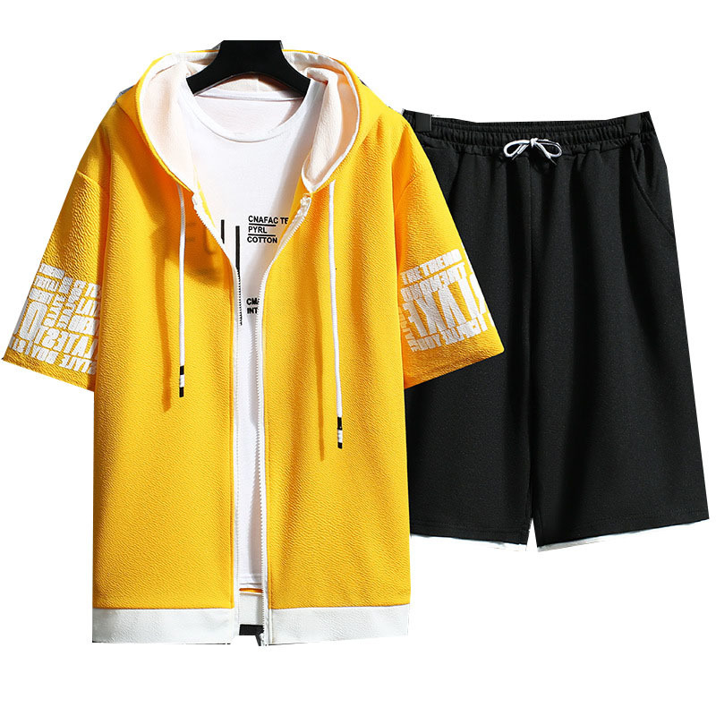 Men's Tracksuits Men's Athletic 2-piece Summer Fashion Zipper Hoodie Top Short Sleeve Casual Men's Sweatshirt Set 230424