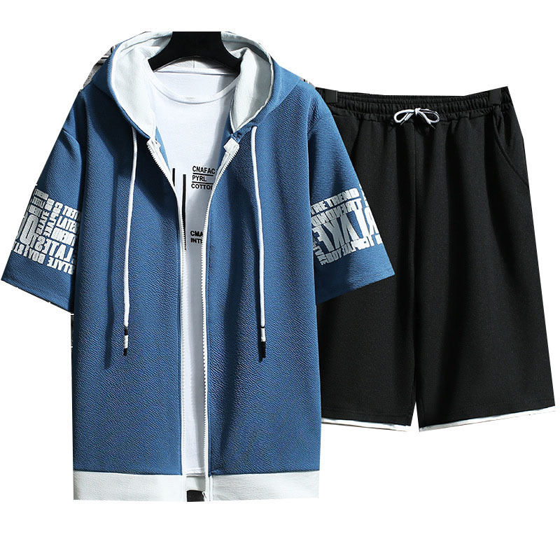 Men's Tracksuits Men's Athletic 2-piece Summer Fashion Zipper Hoodie Top Short Sleeve Casual Men's Sweatshirt Set 230424