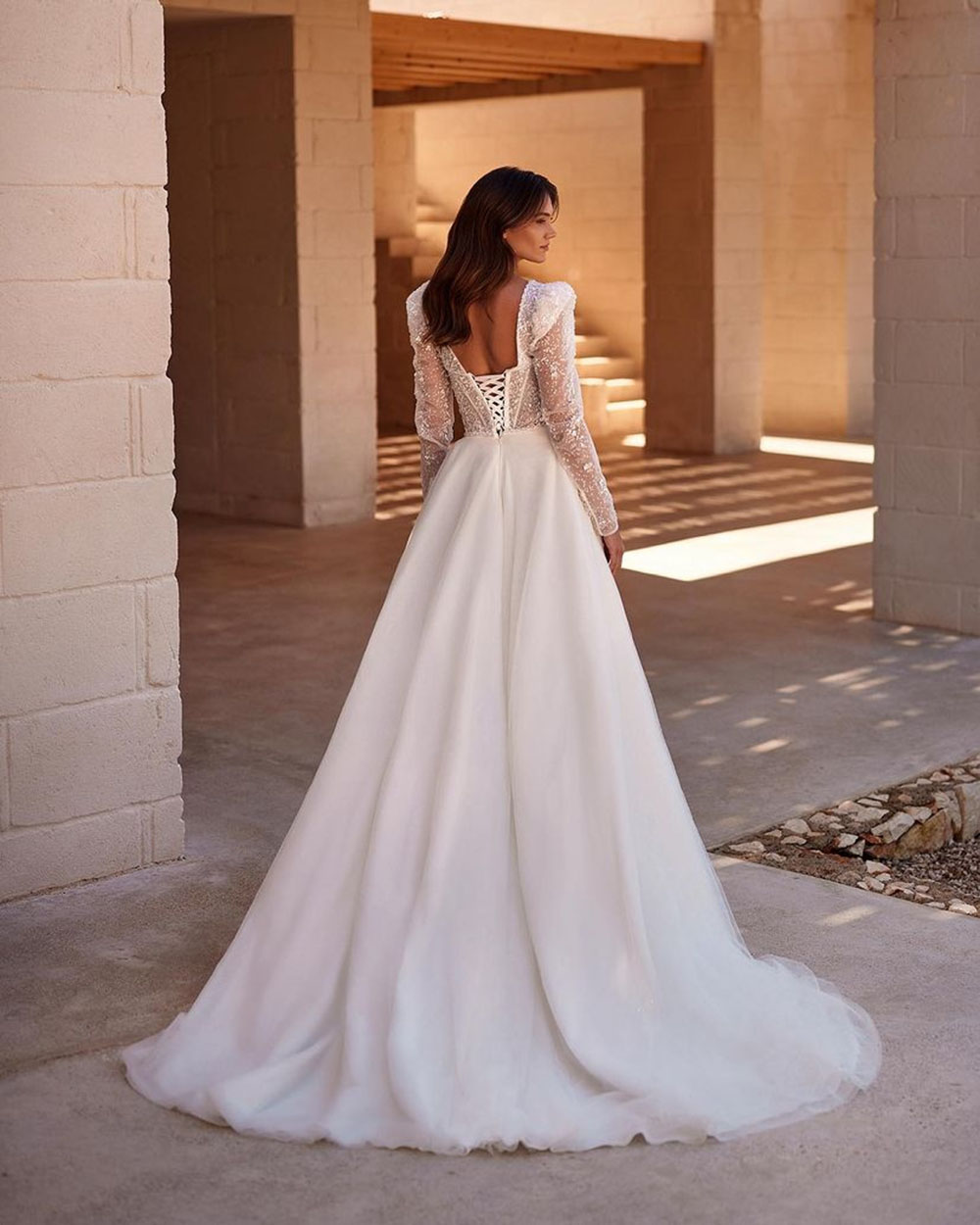 Glitter Wedding Dresses Long Sleeves Sweetheart Long Sleeve Bride Reception Dress Sweetheart Side Split Tulle Vestidos De Novia