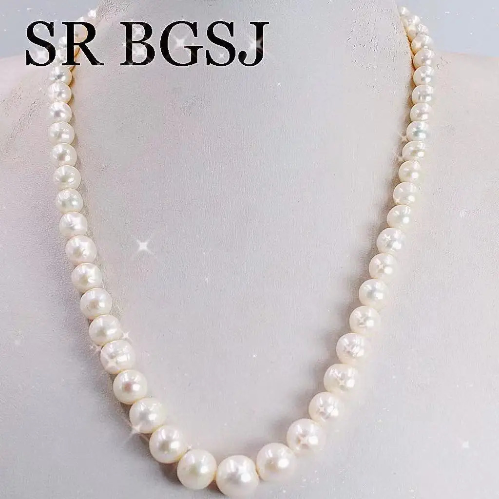 Chokers 6-11mm Gifts for Women Graduated Round White Natural Freshwater Pearl Knot Girl Jewelry Chokers Short Necklace 18inch 231124