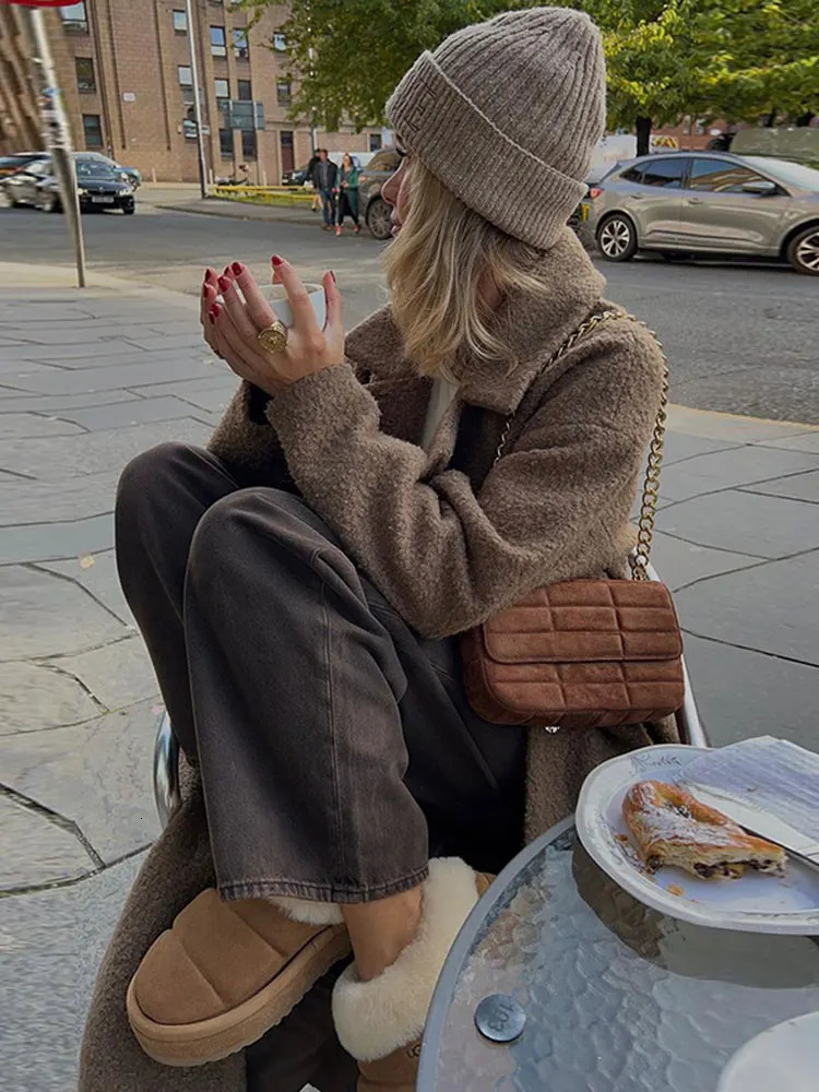 Women's Wool Blends Winter Thicken Warm Woolen Long Coats Women Elegant Long Sleeves Turn-down Collar Jackets Fashion Female Loose Overcoats 2311