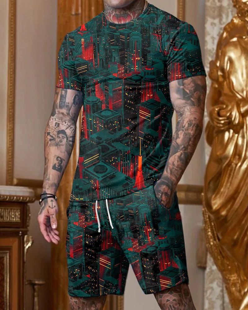 Men's Tracksuits Playing card printed men's summer sportswear set men's casual T-shirtshorts setoversized street clothing set 230424