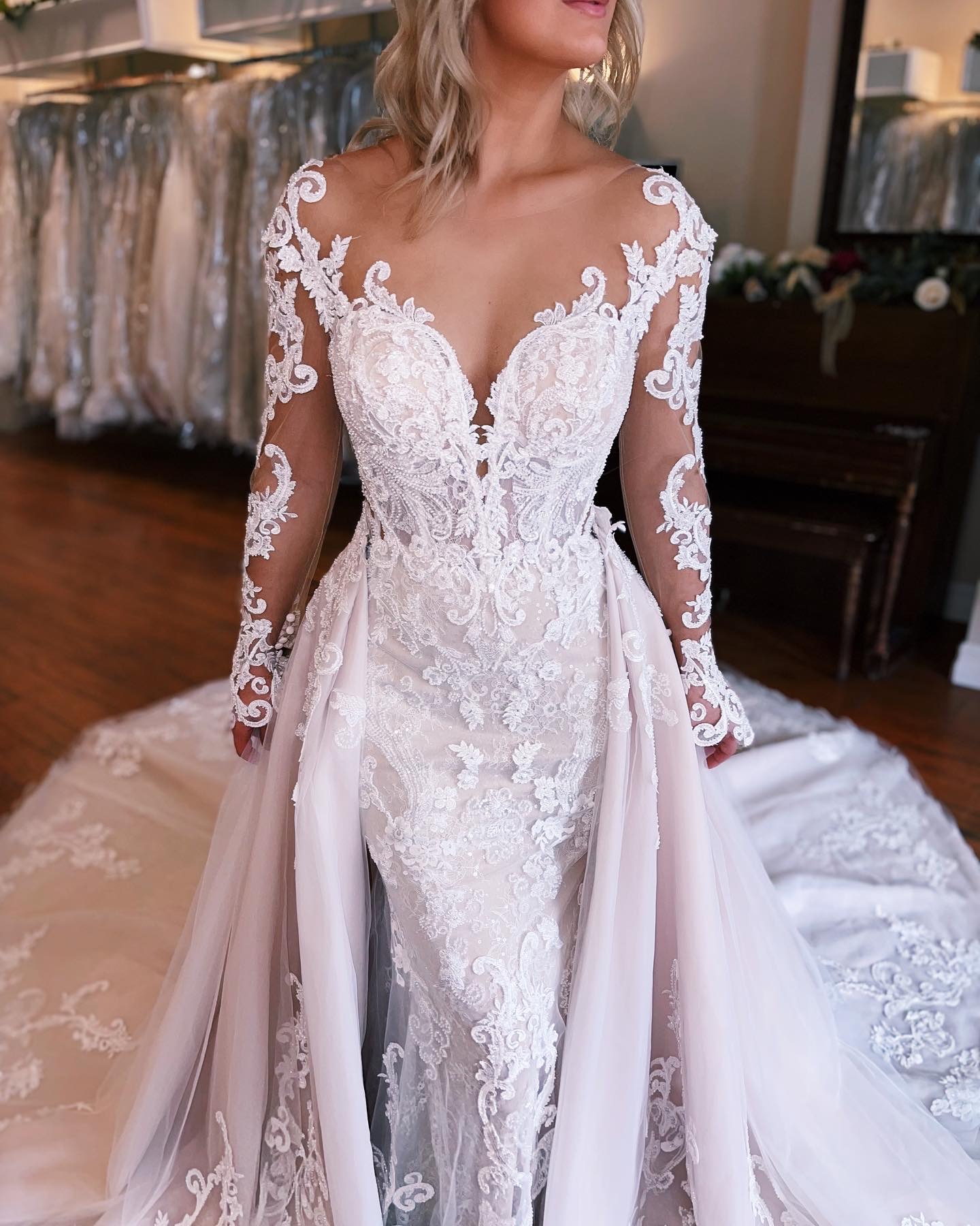 2023 Nov Arabic Aso Ebi Plus Size Lace Mermaid Wedding Dress Ivory Beaded Mermaid Detachable Train Vintage Sexy Bridal Gowns Dresses ZJ2205