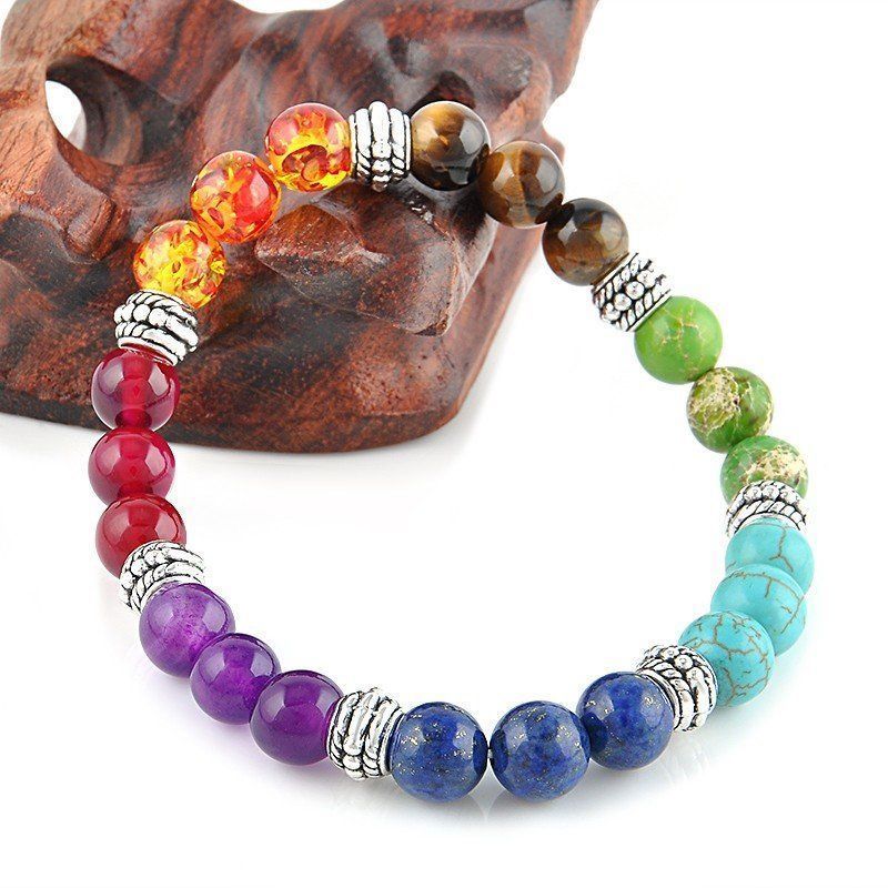 Charm Bracelets 7 Chakra Gem Stone Beads Pendant Necklace Women Yoga Healing Balancing Maxi Choker Bracelet Bijoux Femme Jewelry Set 230424