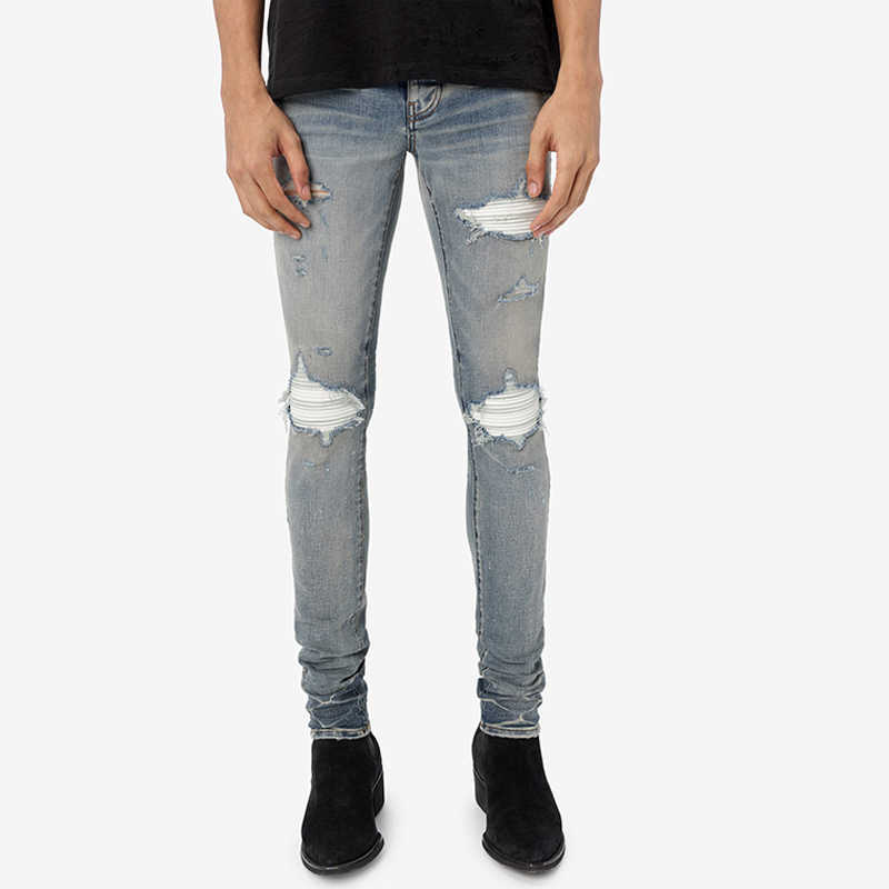 Designer Clothing Luxury Casual Fashion Denim Pants Amiiri's White Patchwork Double Knee Pierced Fashion Trend Slp Slim Fit Small Leg Jeans Men's Trendy Label, Blue
Designer Clothing Luxury Casual Fashion Denim Pants Amiiri's White Patchwork Double Knee Pierced Fashion Trend Slp Slim Fit Small Leg Jeans Men's Trendy Label, Blue
