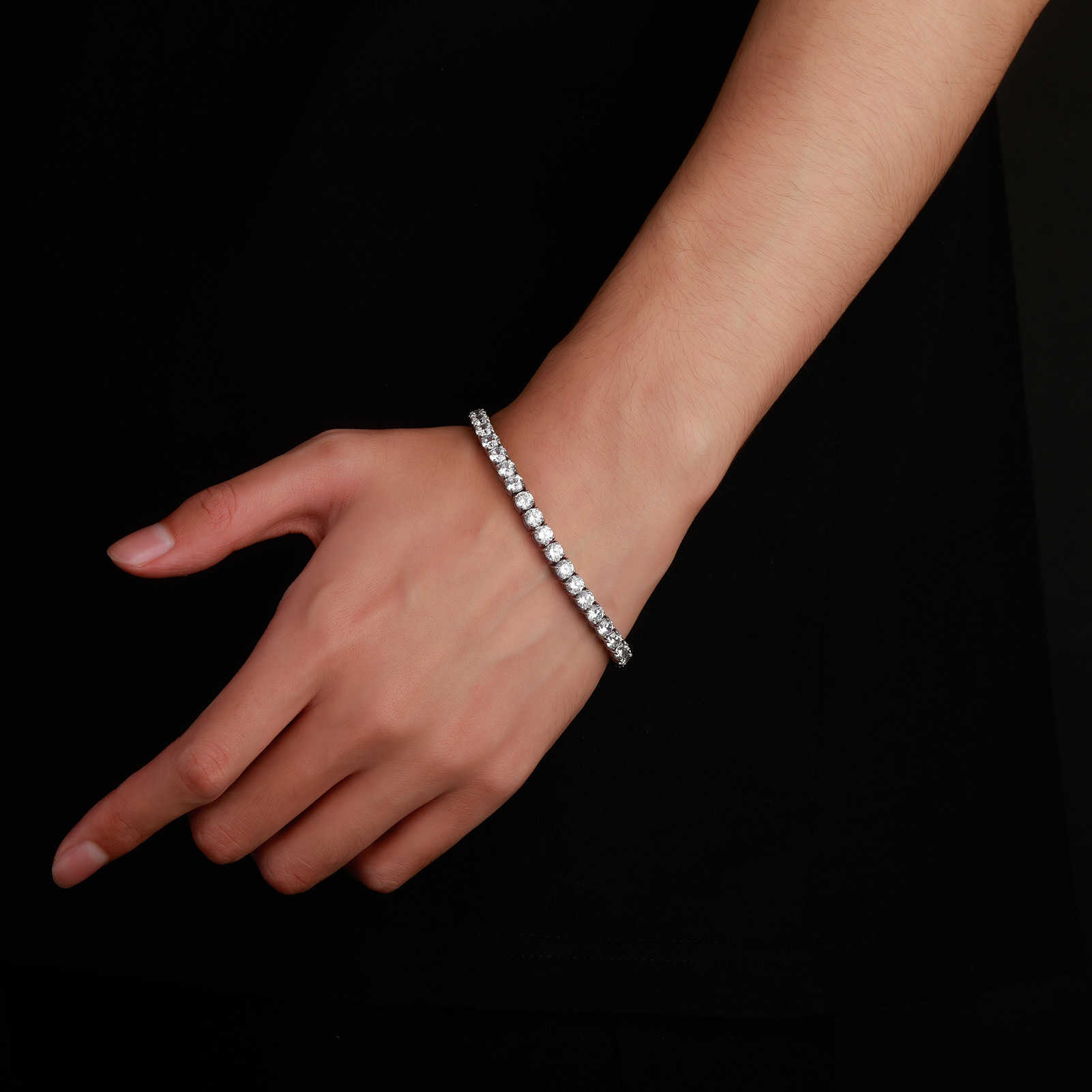 4-5MM 3A Cubic Zircon Stainless Steel Tennis Bracelet Full Iced Out Hip Hop Mens And Womens Crystal Wristband Hand Wrist Jewelry Rapper Bijoux Gift Fo