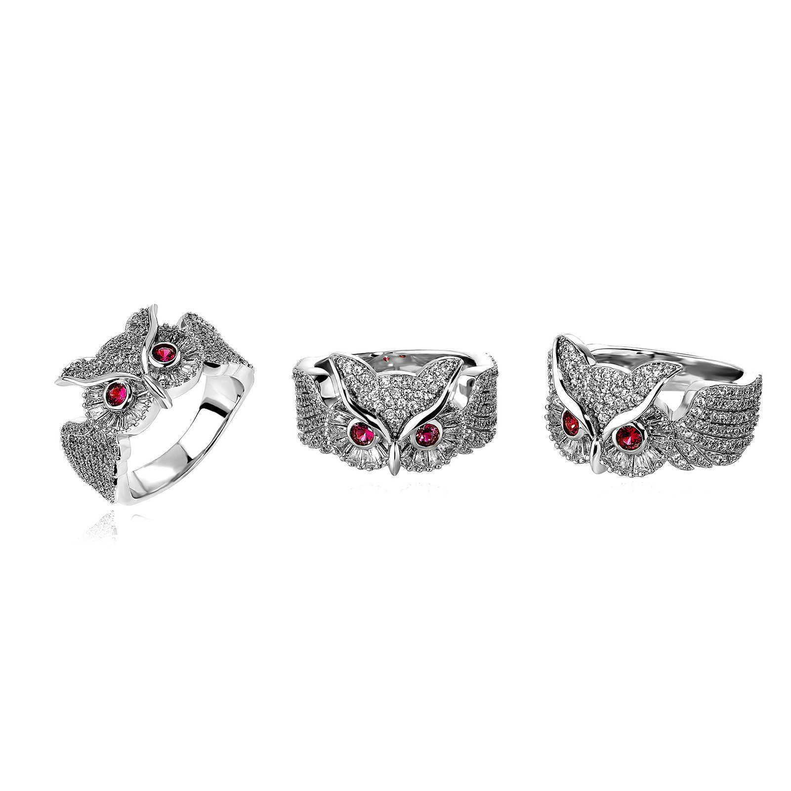 New Hip-hop Style Zirconium Filled Owl Band Ring For Men And Women INS Trendy Personalized Index Finger Rings 14k Real Gold Plated Bijoux Rapper Wolf 