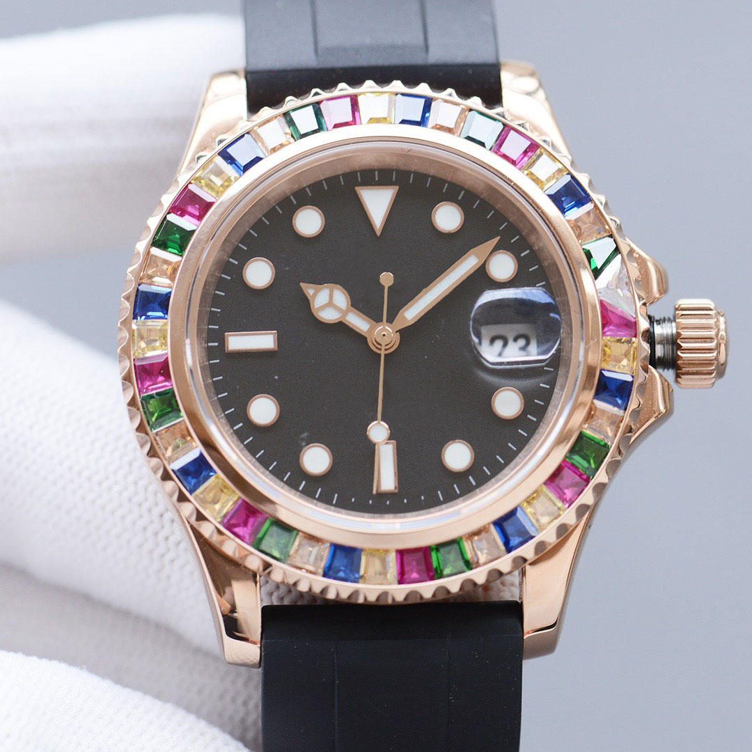 Luxury Mens Watch Iced Out Bling Diamonds Automatic Sapphire Glasses 40mm luminous dial Stainless Steel Case Rubber strap Relojes para hombres-Rose gold, Box set
Luxury Mens Watch Iced Out Bling Diamonds Automatic Sapphire Glasses 40mm luminous dial Stainless Steel Case Rubber strap Relojes para hombres-Rose gold, Box set